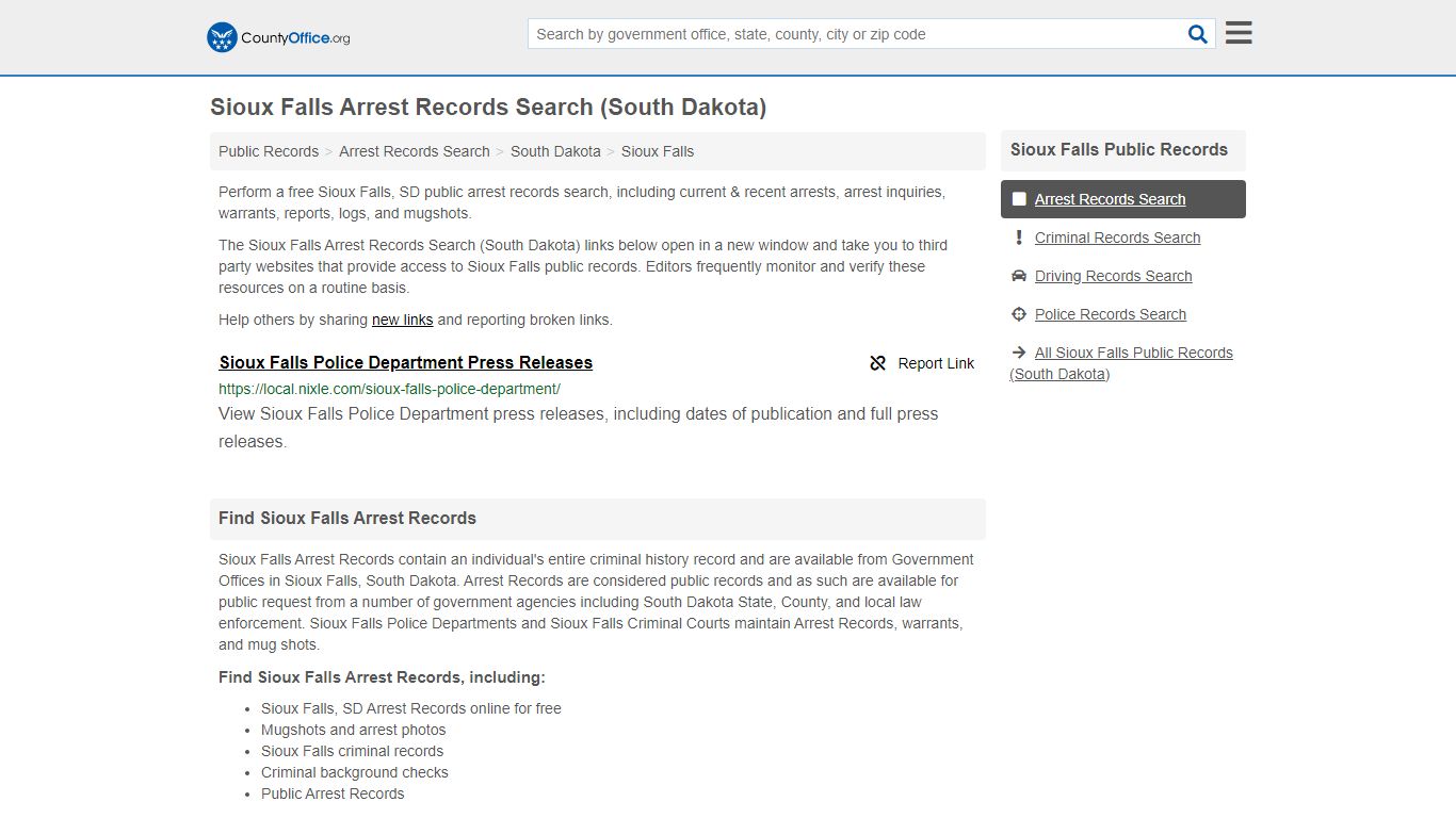 Arrest Records Search - Sioux Falls, SD (Arrests & Mugshots)