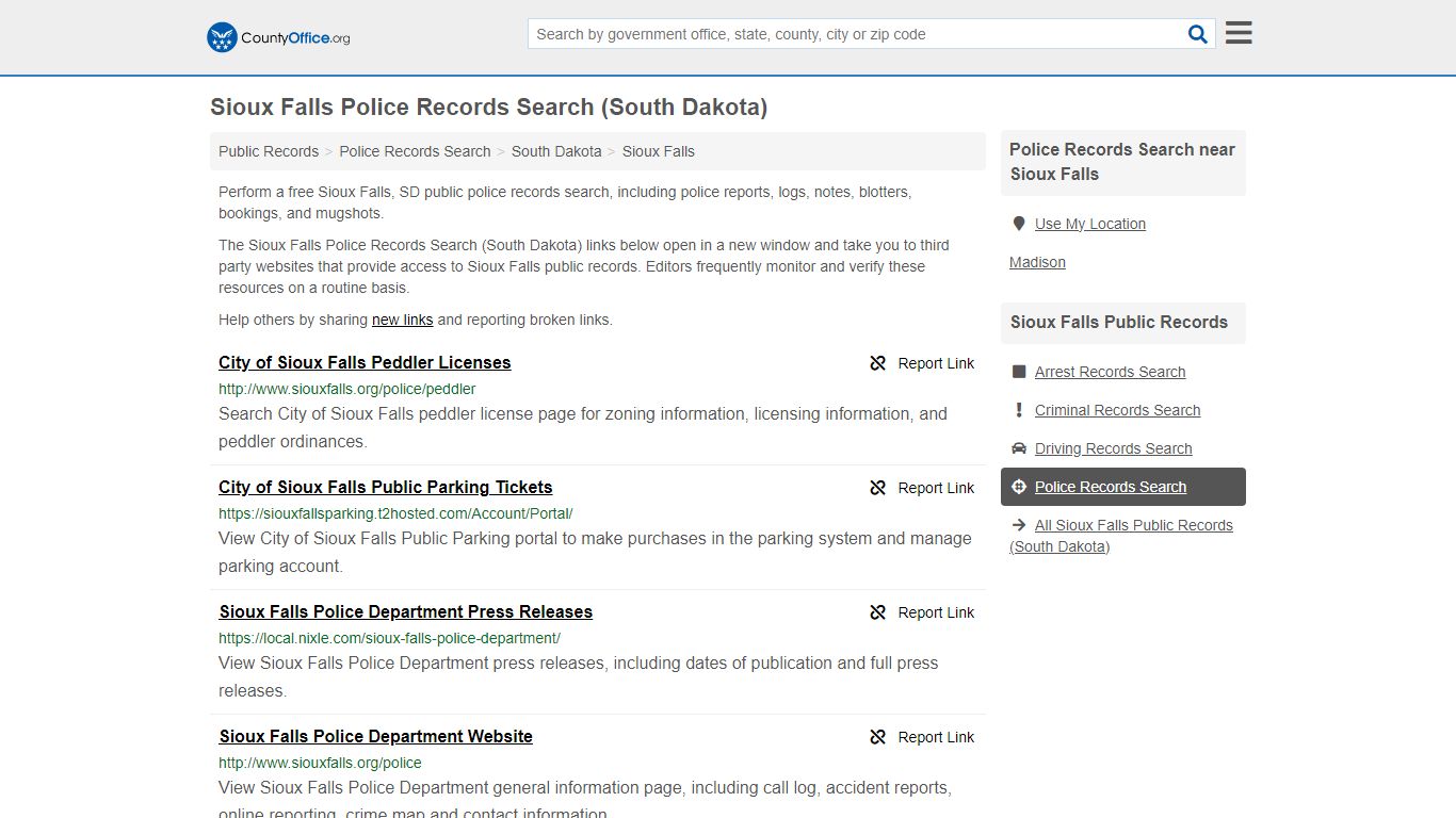 Sioux Falls Police Records Search (South Dakota) - County Office